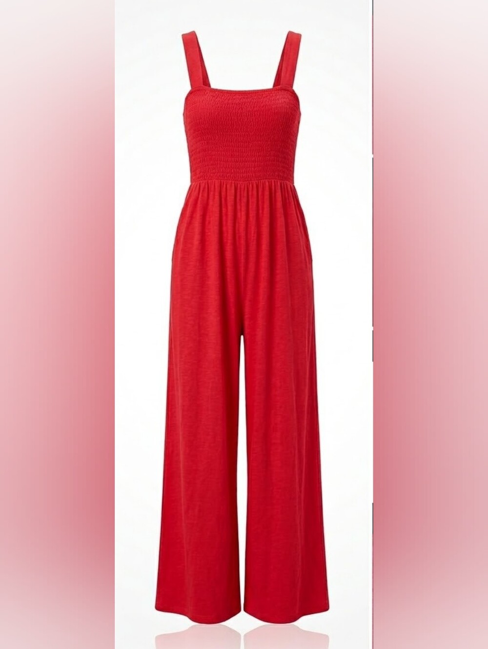 American Eagle Outfitters Red Wide-Leg Smocked Jumpsuit